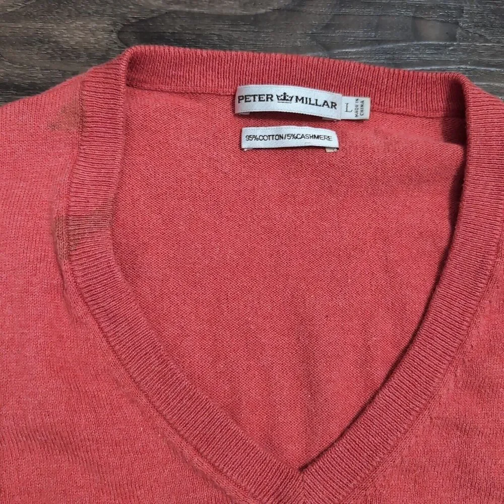 Peter Millar Sweater Men L Luxe Blend 95% Cotton 5%Cashmere V-Neck‎ 1912 Dog S1